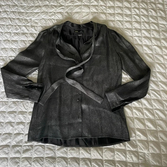 Maje black metallic button down collar blouse - Picture 1 of 9
